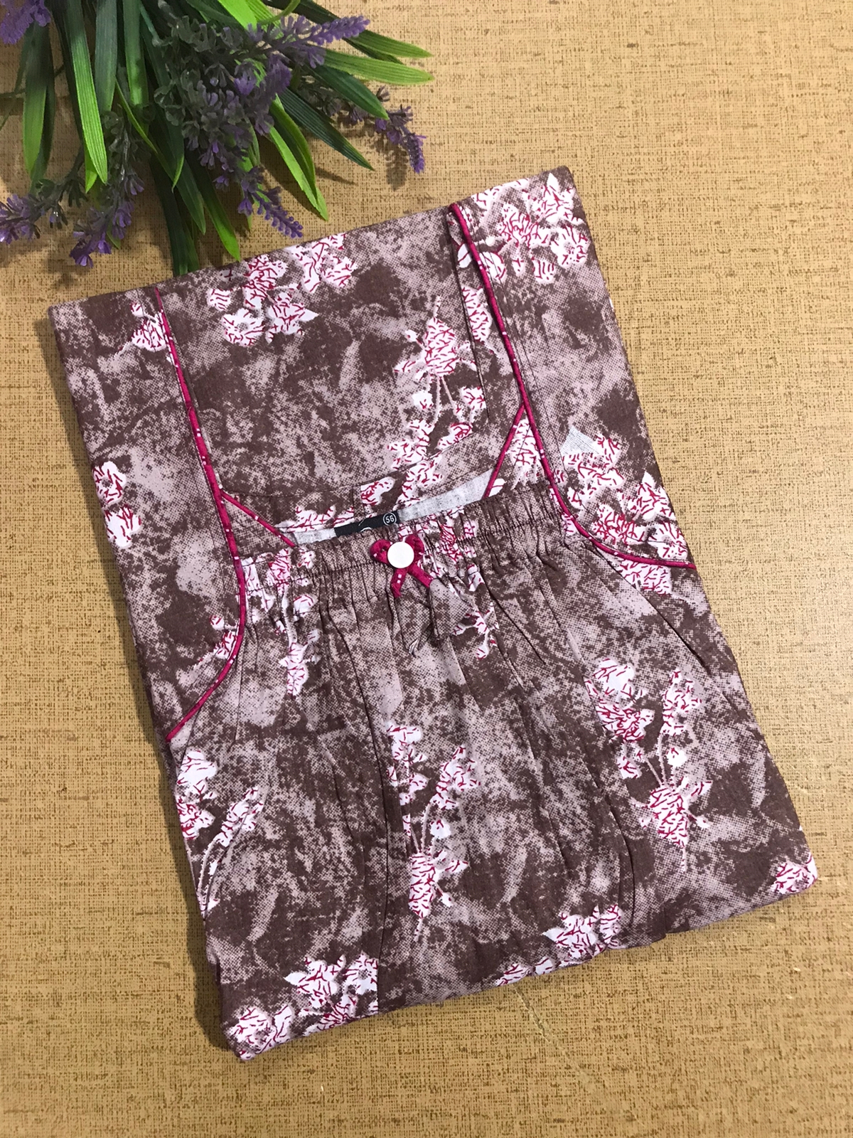 Green Printed Premium Cotton Front Elastic Pleated Nighty | Free Size | Chest Width 44″| Length 56″ main image 0