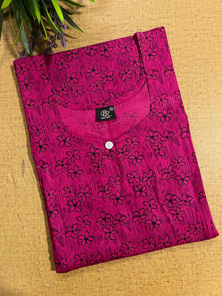 Maroon Printed Alfine 60 Inch Length Two Side Vertical Zip Lace Nighty | Free Size | Chest Width 44″ | main image 0